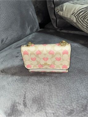 Coach Cream Signature Crossbody with Pink Heart Print